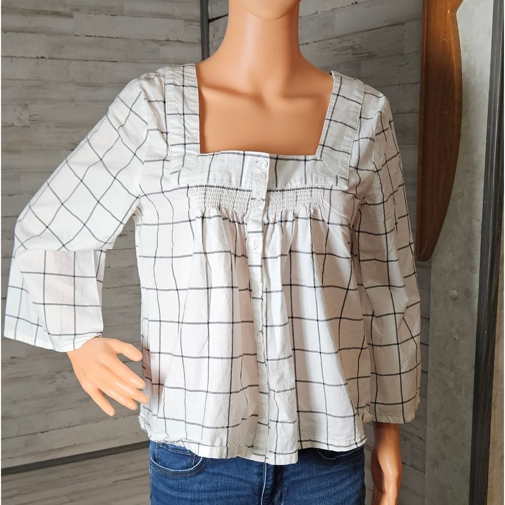Route 66 White Windowpane Square-Neck Blouse – Size M